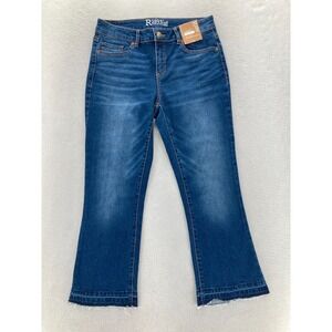 R1893 Crop Flare Jeans Women's 10 Dark Blue Stretch Denim Mid Rise Festival Boho